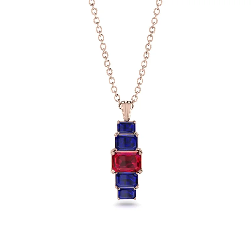 Classic Pearl Necklace for Weddings and Events-Emerald Cut Ruby Stairs Necklace - Briella No. 71