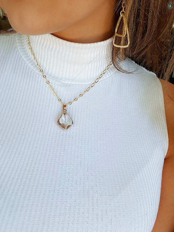 Simple Rose Gold Necklace with Pendant-Gold Chain Crystal Necklace