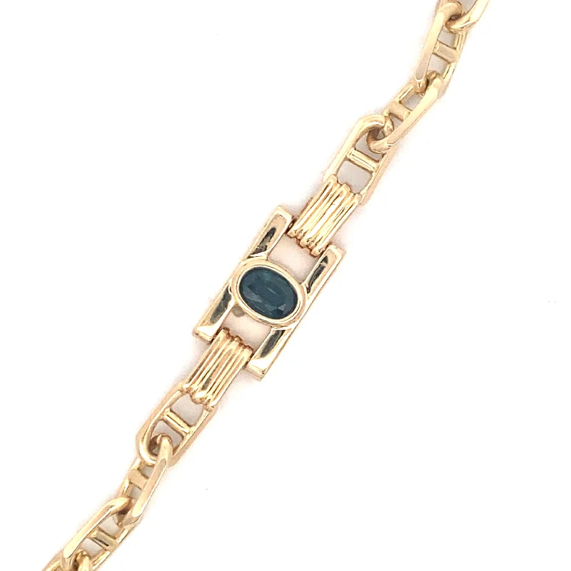 Customizable Leather Bracelet with Unique Charms-Estate Sapphire Fancy Link Bracelet in Yellow Gold