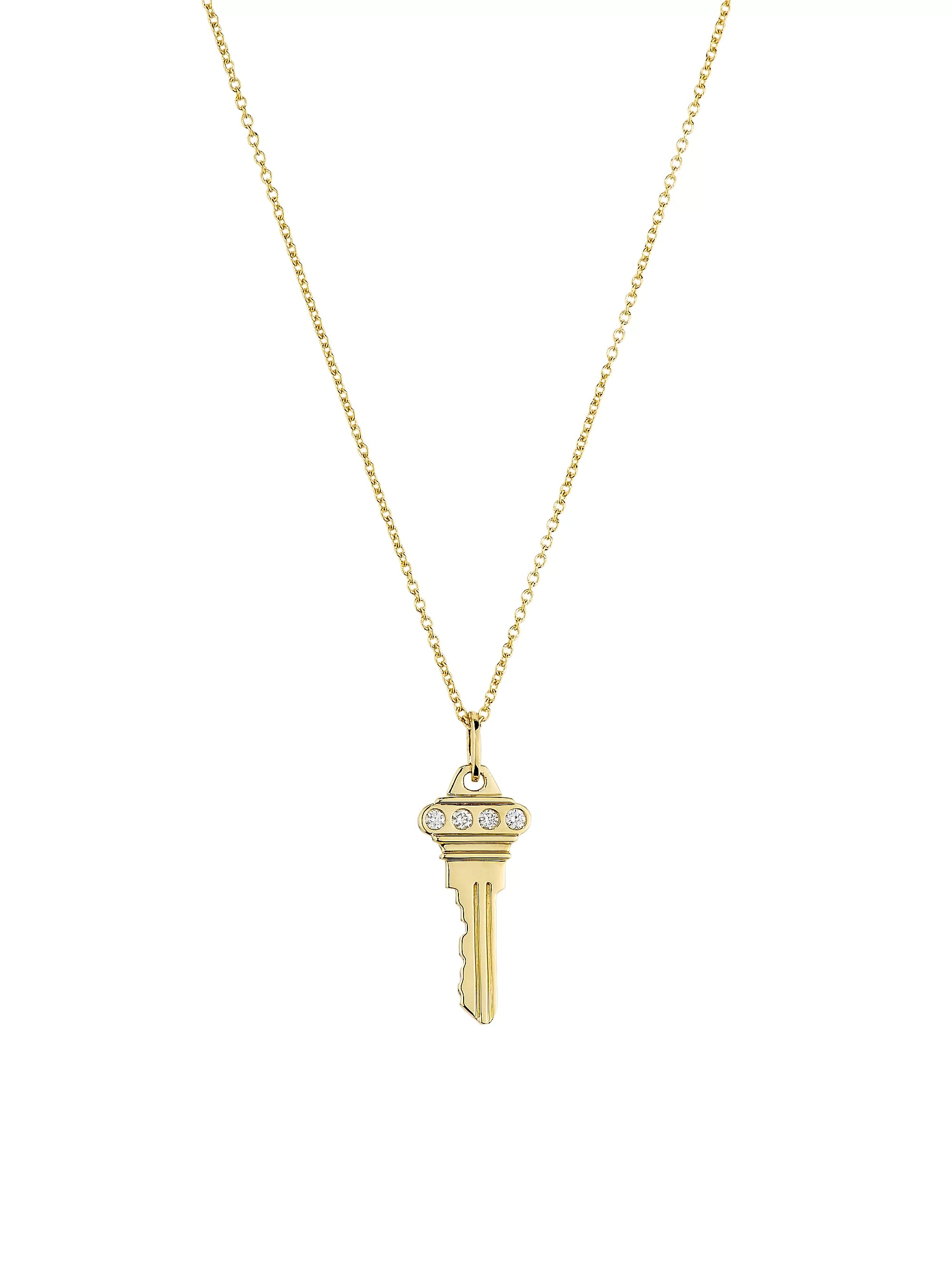 Modern Silver Necklace with Crystal Pendant-18kt Yellow Gold Diamond Key Tiny Treasures Pendant Necklace