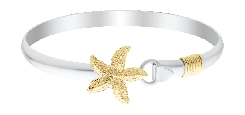 Simple Gold Bracelet with Simple Chain Link-Starfish Bracelet in Sterling Silver with 14K Yellow Gold