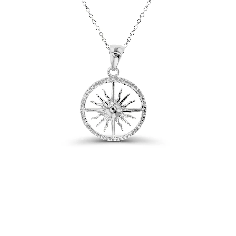 Large Pendant Necklace with Silver Chain-Sunburst Necklace (Silver)