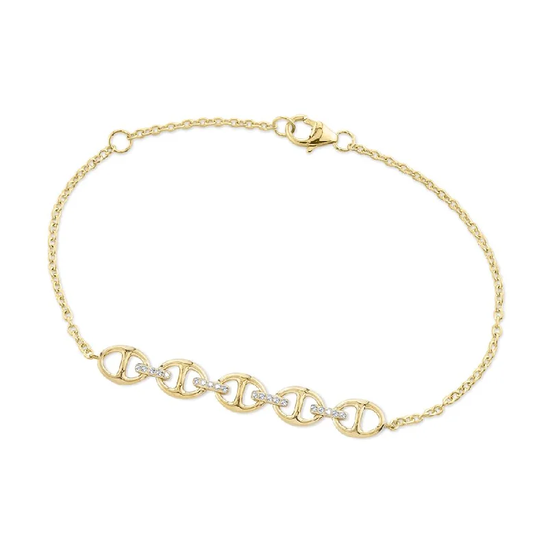 Customizable Silver Bracelet with Heart-shaped Charms-DIamond Station Bracelet in Yellow Gold