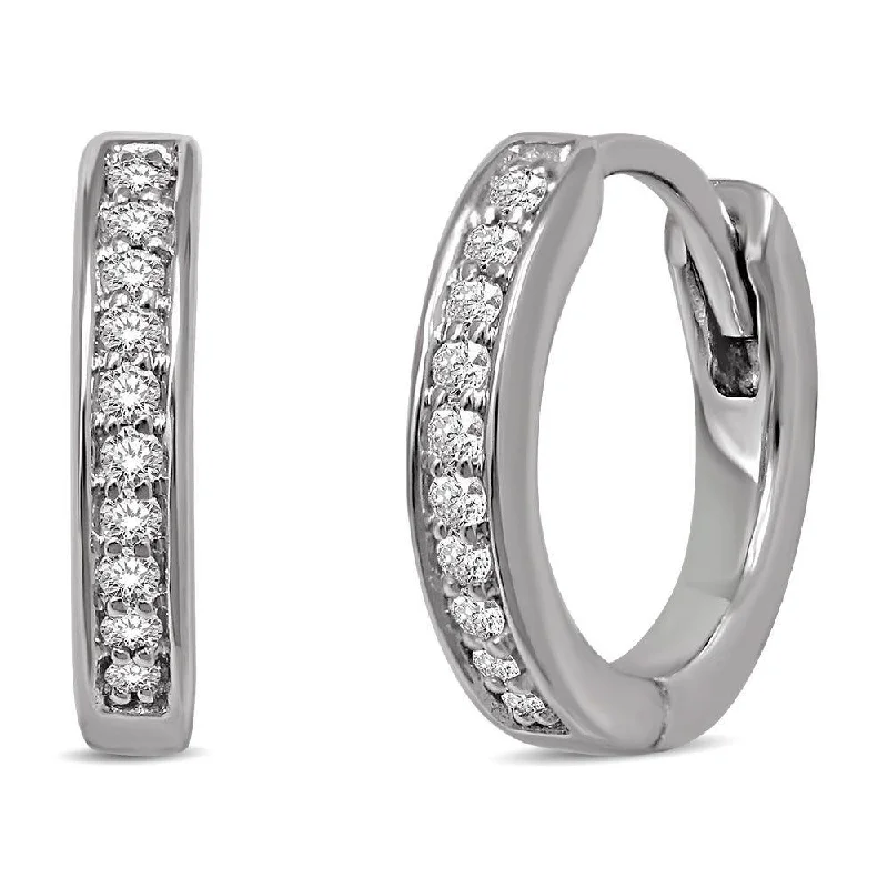 Fashionable Gold Earrings-10K White Gold Diamond Hoop Earrings