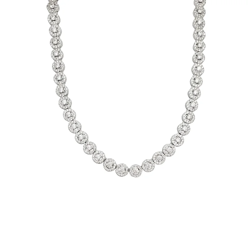 Luxury Crystal Necklace with Gold Accents-Cluster CZ Necklace (Silver)