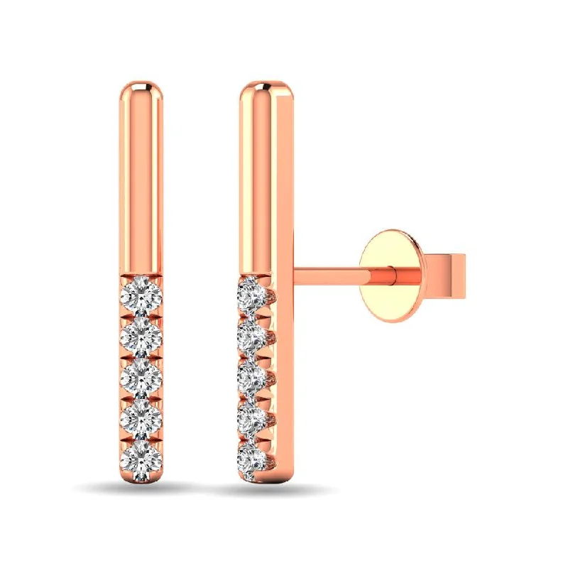 Classic Diamond Hoop Earrings-Diamond 1/10 ct tw Bar Earrings in 10K Rose Gold