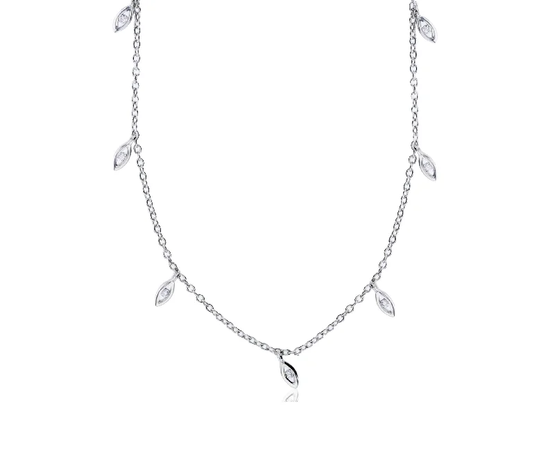 Long Crystal Necklace with Multicolor Gems-Evil Eye Fancy Necklace (Silver)