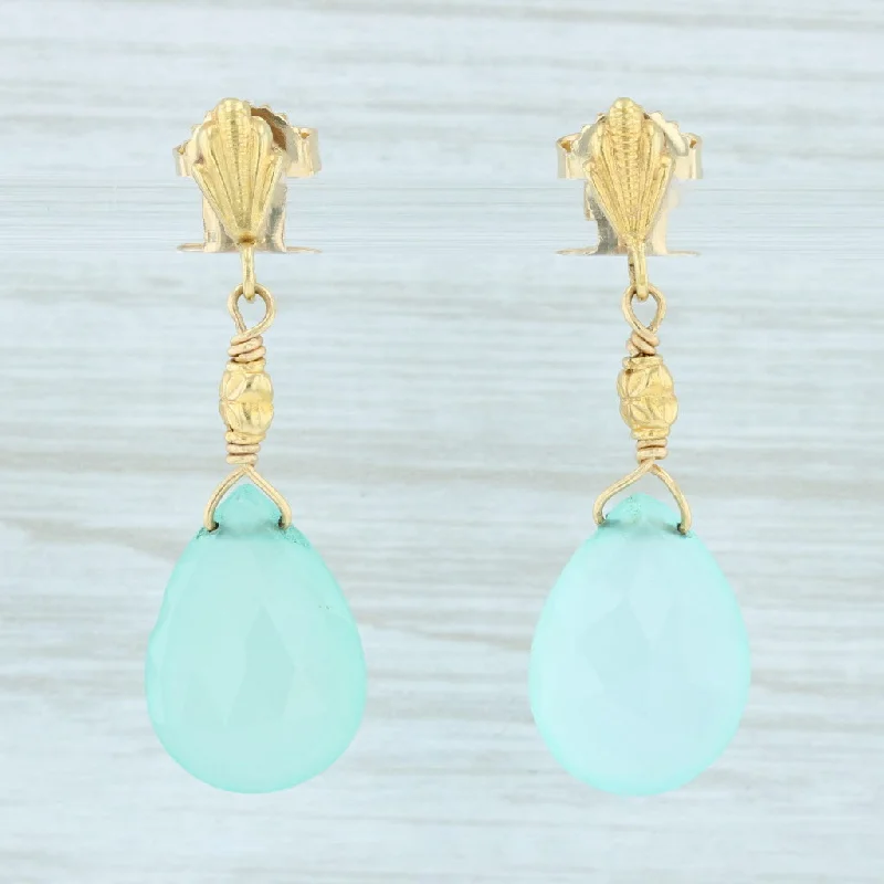 Sparkling Earrings for Evening Wear-Chalcedony Briolette Teardrop Earrings 18k Yellow Gold Dangle Nordstrom