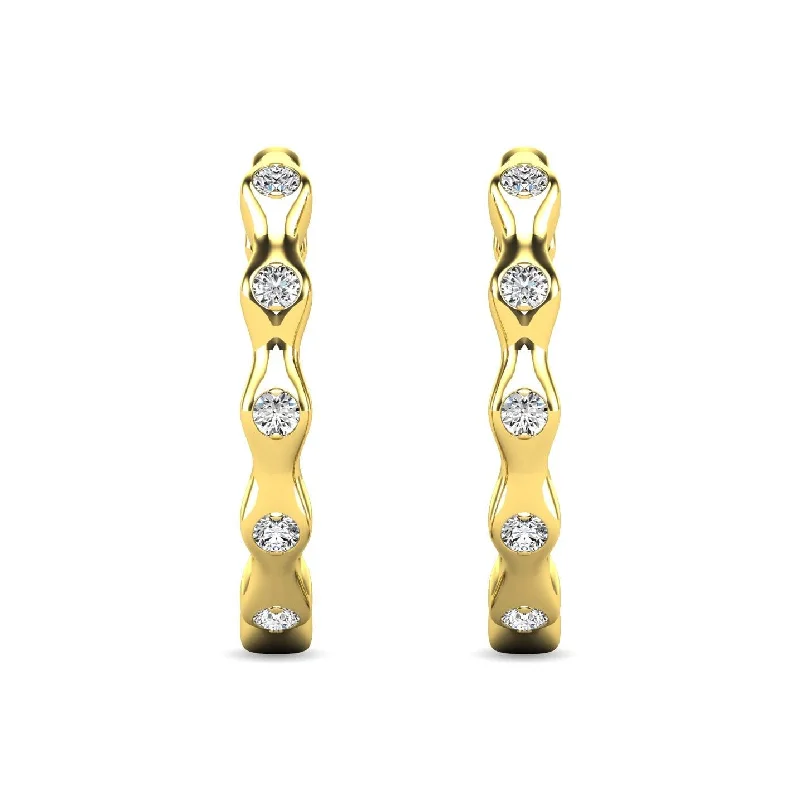 Creative Earrings for Women-Diamond 1/10 ct tw Hoop Earrings in 10K Yellow Gold