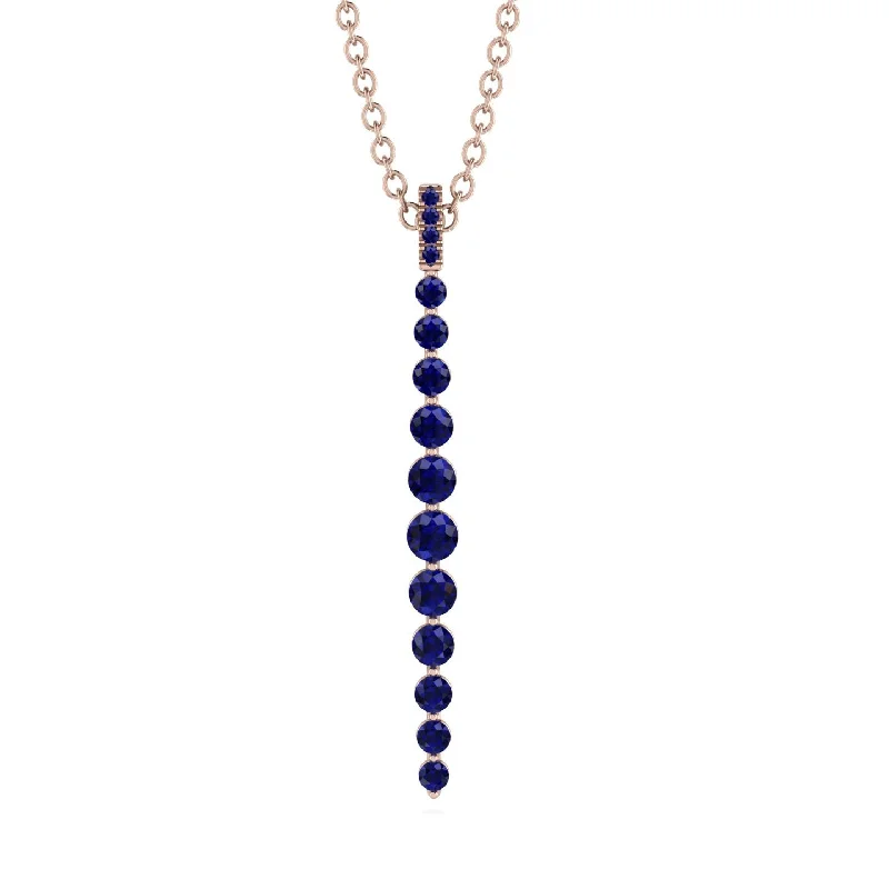 Long Pendant Necklace with Silver Chain-Tie Necklace Row Sapphire - Paris No. 14