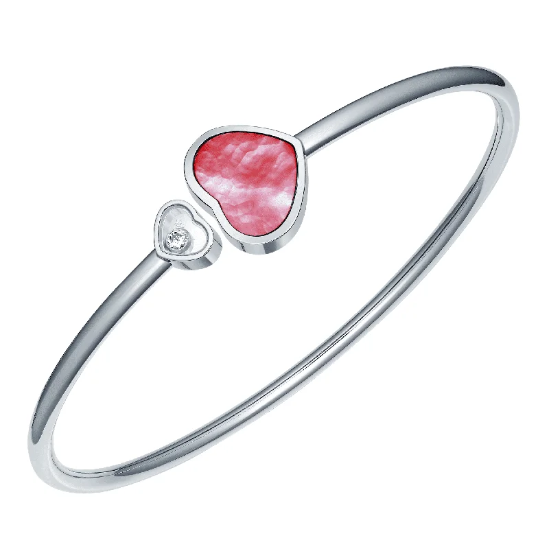 Trendy Gemstone Bangles with Unique Color Combinations-18ct White Gold Happy Hearts Natalia Vodianova's "Naked Heart Foundation" Pink Mother Of Pearl & Diamond Bangle