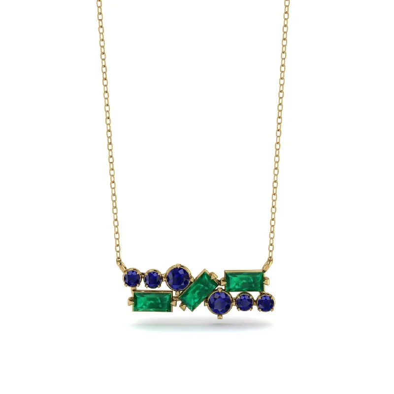 Statement Necklace with Large Gemstones-Emerald Baguette Necklace Mix - Kinley No. 28