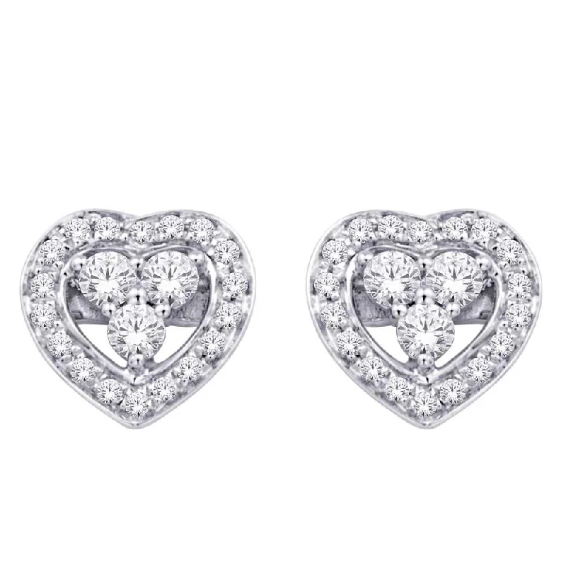 Designer Diamond Earrings-10K White Gold 1/6 Ct.Tw. Diamond Heart Earrings