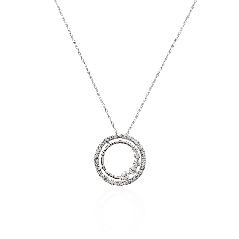 Minimalist Necklace with Bar Pendant-Diamond Circle Pendant (14K).