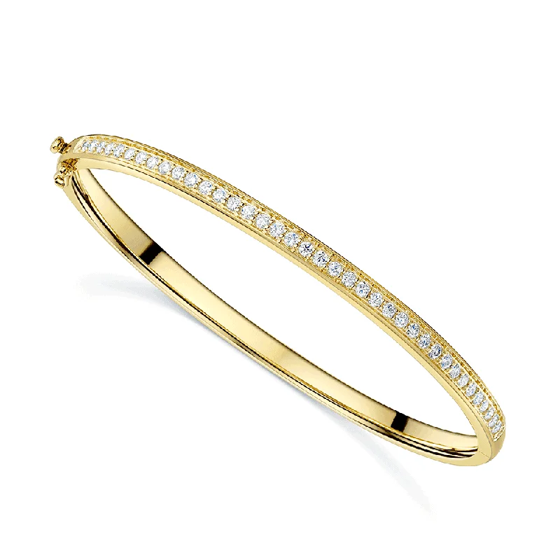 Classic Gold Bangles with Engraved Family Dates-18ct Yellow Gold Pave Set Bangle