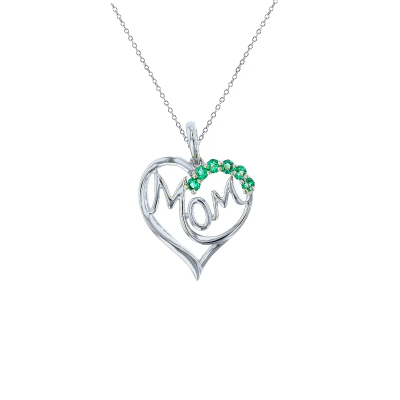 Customizable Nameplate Necklace for Women-Heart & Mom Necklace (Silver)