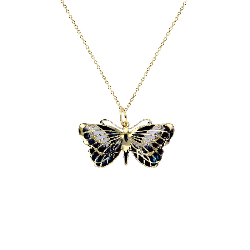 Classic Crystal Necklace with Diamond Accents-Textured Enameled Butterfly Necklace (14K)