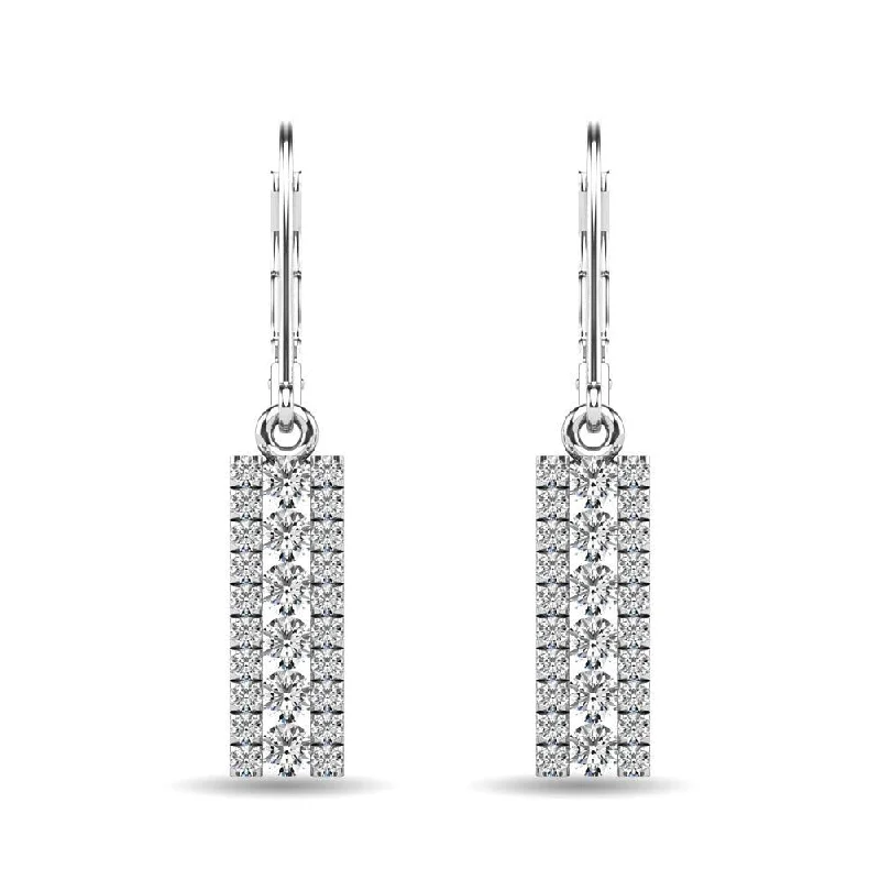 Stud Earrings with Birthstones-Diamond 1/2 ct tw Bar Earrings in 14K White Gold