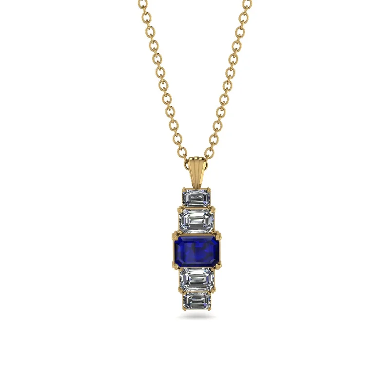 Boho Style Necklace with Feathers-Emerald Cut Sapphire Stairs Necklace - Briella No. 13