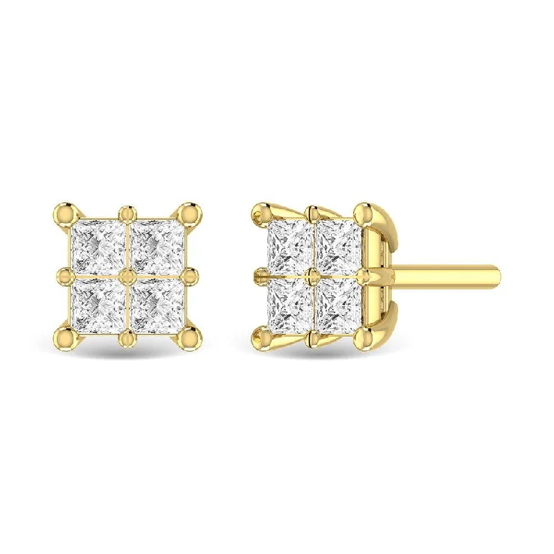 Cuff Hoop Earrings-Diamond Princess Cut Fashion Earrings in 14K Yellow Gold