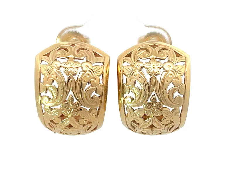 Beautiful Silver Cuff Earrings-Mings Hawaii Plum Blossom and Fleur de lis Half Hoop Earrings in 14k Yellow Gold