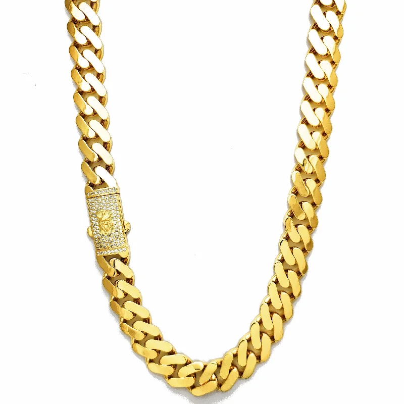 Simple Gold Necklace with Diamond Pendant-Monaco Chain (14K)