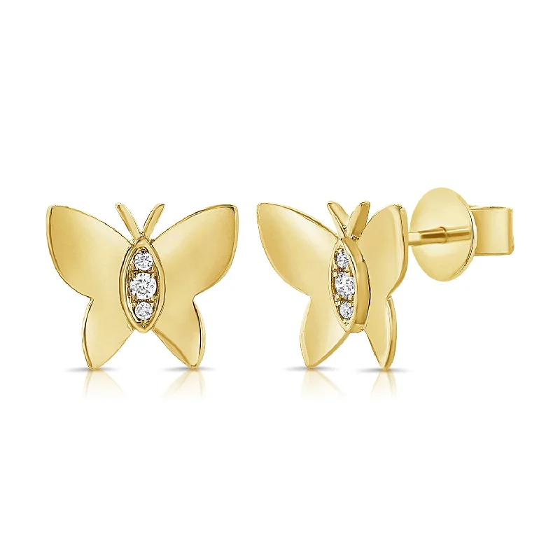 Elegant Silver Drop Earrings-Gold & Diamond Butterfly Stud Earrings set in 14kt Gold