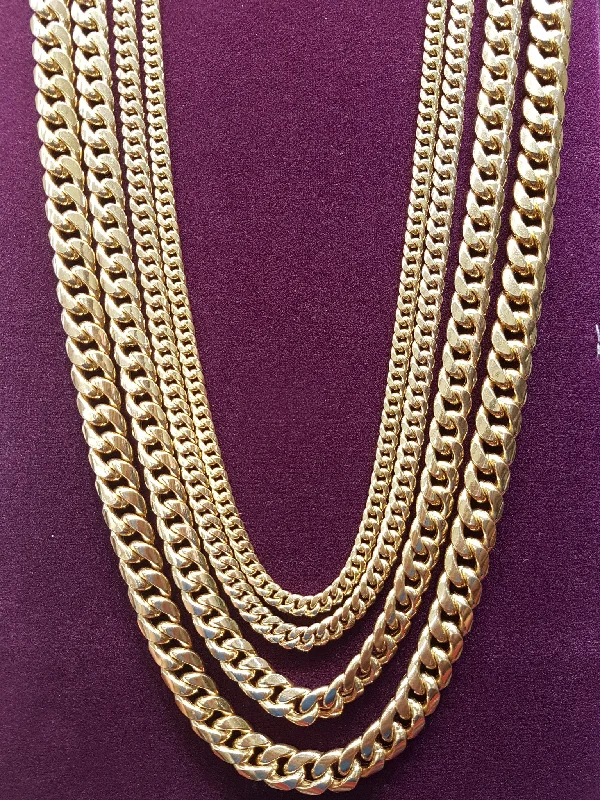 Handcrafted Silver Necklace for Daily Wear-Lightweight Miami Cuban Link Chain - Box Lock (10K)