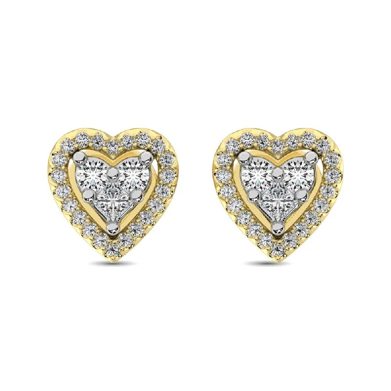 Unique Star Shaped Earrings-10K Yellow Gold 1/3 Ct.Tw. Diamond Heart Stud Earrings