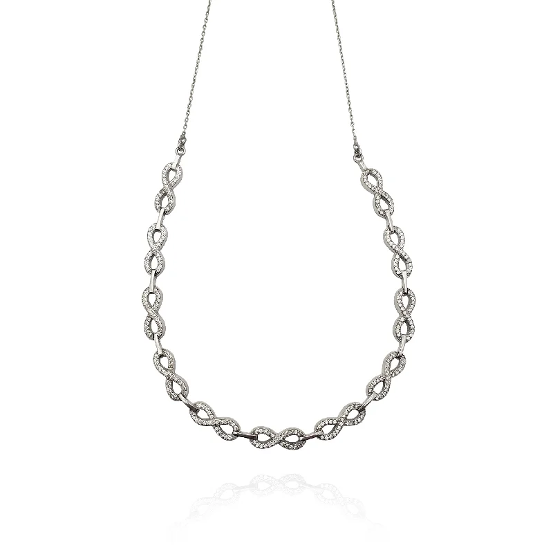 Trendy Chain Necklace with Multiple Pendants-Joint Infinity CZ Necklace (Silver)