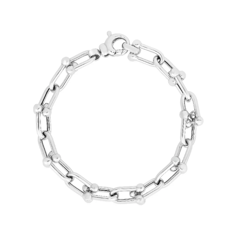 Simple Silver Bracelet with Geometric Design-Silver Jax Link Bead Bracelet