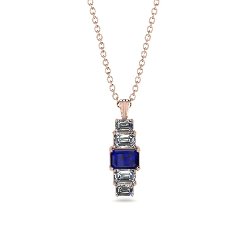 Personalized Birthstone Necklace for Moms-Emerald Cut Sapphire Stairs Necklace - Briella No. 14