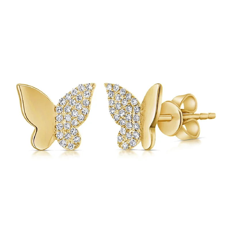 Fancy Long Earrings-OKGs Collection Diamond Pave High Polish and Demi Set Butterfly Stud Earrings