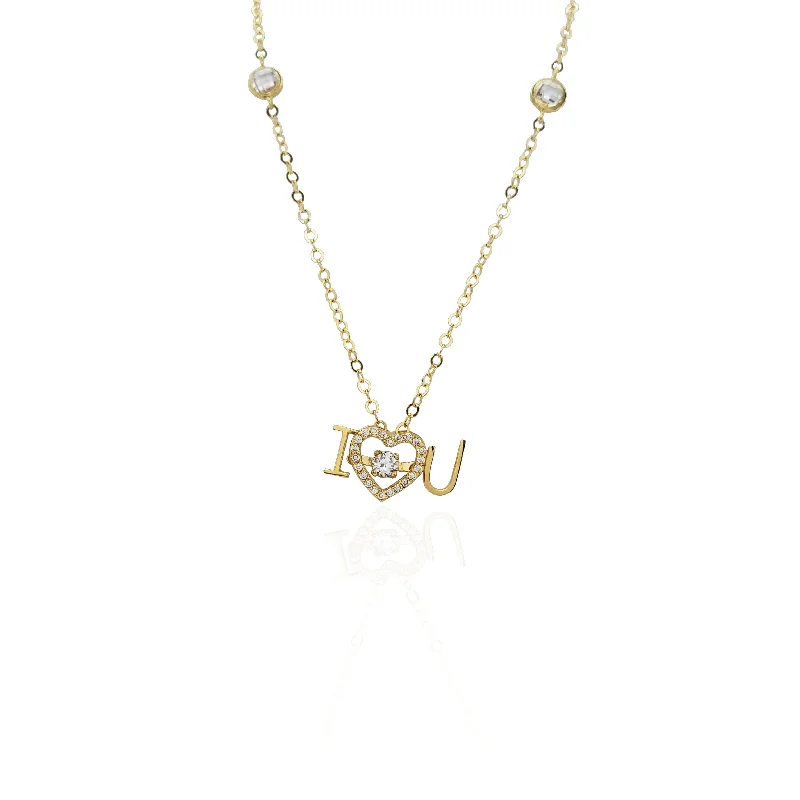 Simple Silver Necklace for Minimalist Style-I Love You Heart CZ Pendant Necklace (14K).