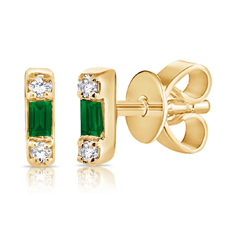 Trendy Long Earrings-TRENDY Emerald & Diamond Studs Handcrafted in 14Kt Gold