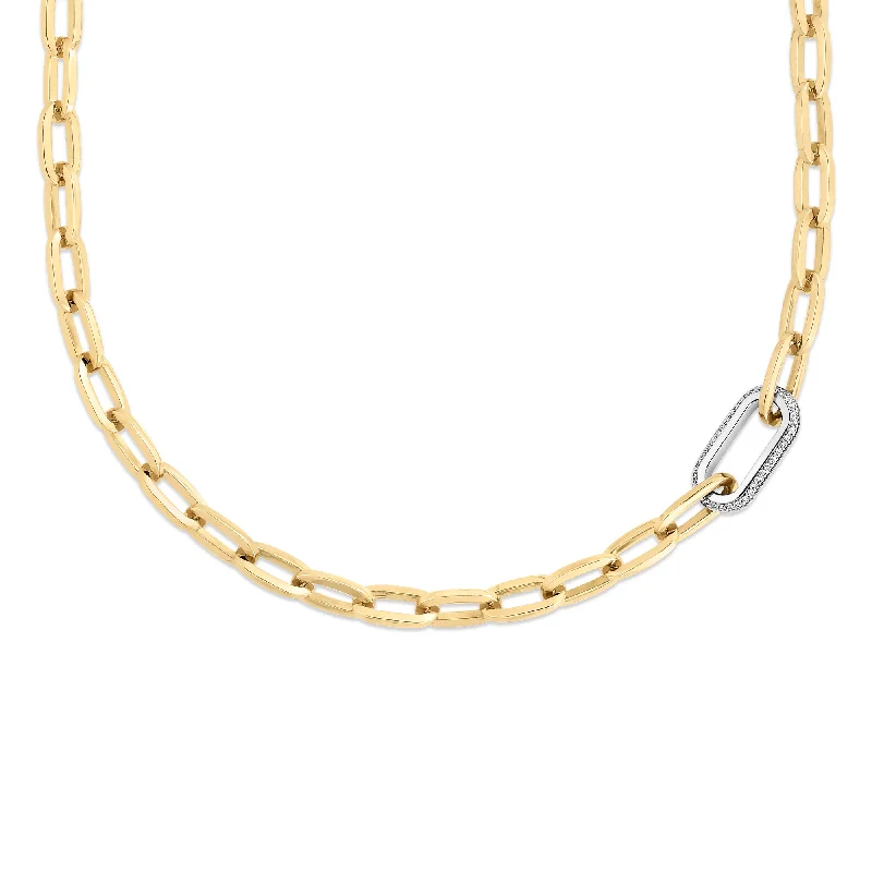 Dainty Gold Necklace with Small Heart Pendant-18kt Yellow/White Designer Gold Large Diamond Link Paperclip Necklace