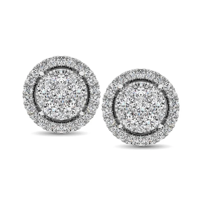 Fashionable Gold Earrings-14K White Gold Diamond Flower Stud Earrings