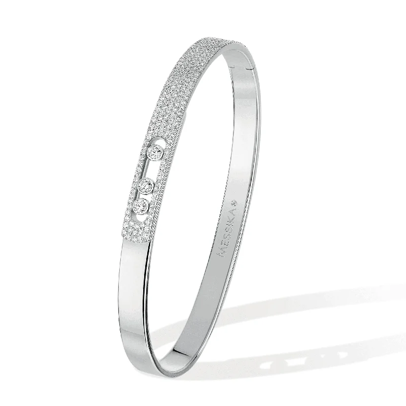 Classic Diamond Bangles for Engagement Gifts-Move Noa 18ct White Gold Pave Diamond Set Bangle