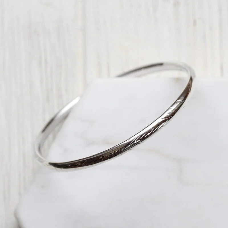 Trendy Bangle Set with Modern Shapes and Stones-Lightly Etched Bangle