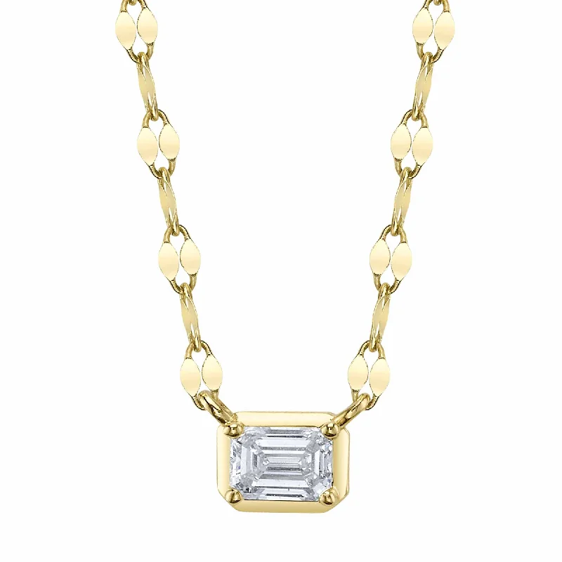 Elegant Bridal Necklace with Pearls-14kt. Yellow Gold Necklace with 0.20ct Emerald Cut Diamond in the center