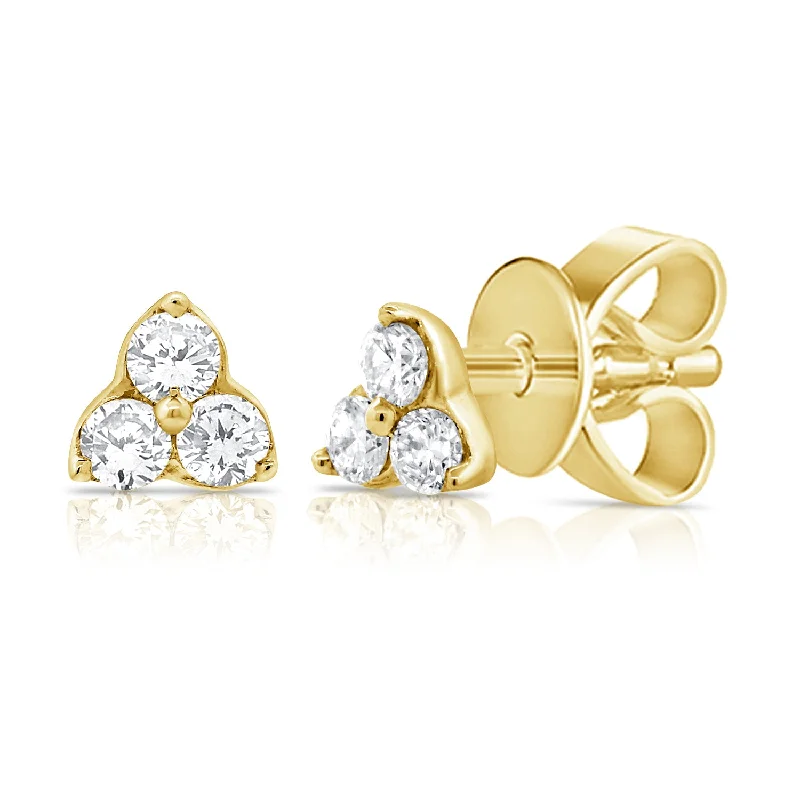 Vintage-Inspired Earrings for Women-3 Stone Classic Clover Design Diamond Stud Earrings