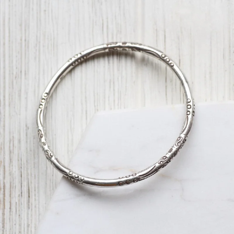 Simple Silver Bangles with Clean, Sleek Lines-Stamped Pattern Bangle