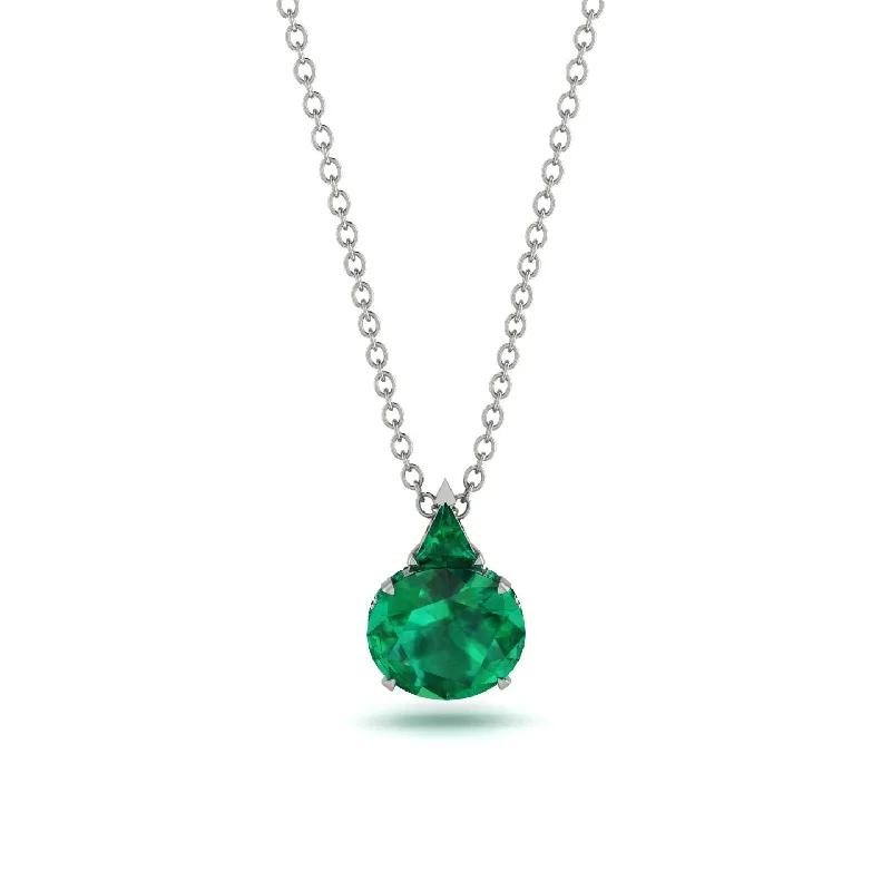 Designer Gold Necklace for Wedding Day-Hidden Halo Emerald Necklace - Rosalie No. 21