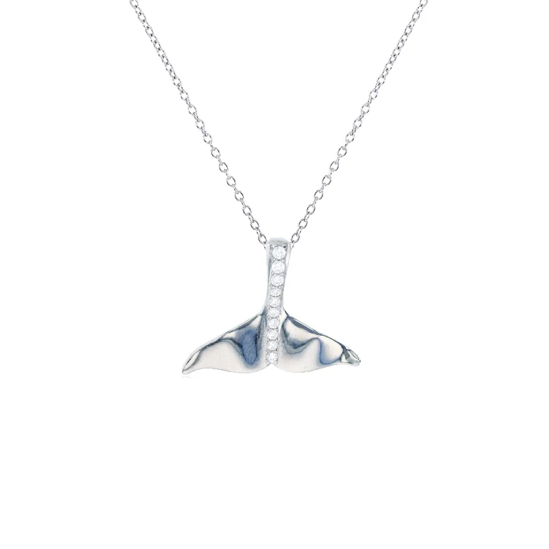 Classic Crystal Necklace with Diamond Accents-Dolphin Tail Necklace (Silver)