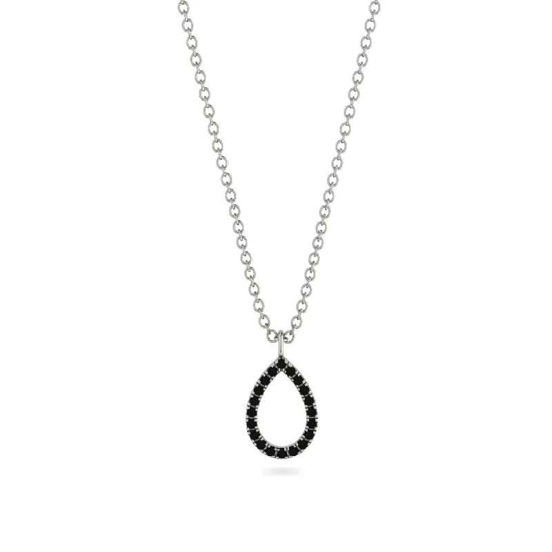 Elegant Gemstone Necklace with Silver Chain-Pear Black Diamond Necklace - Amina No. 9