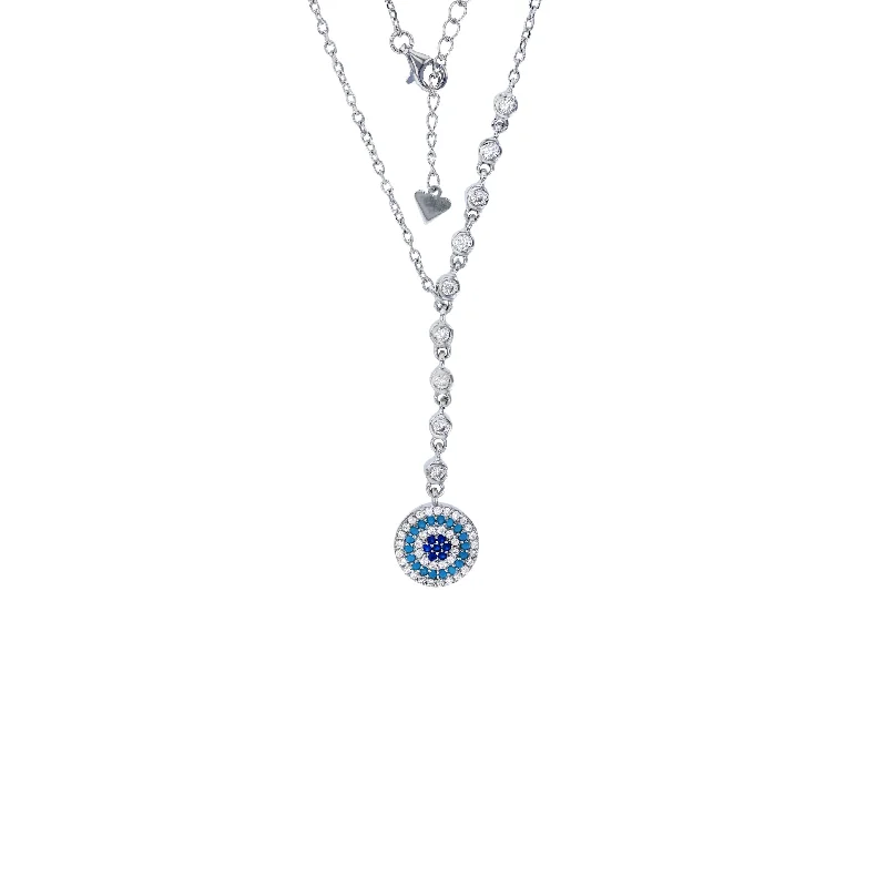 Classic Gemstone Necklace for Weddings-Multi-Color Evil Eye Necklace (Silver)