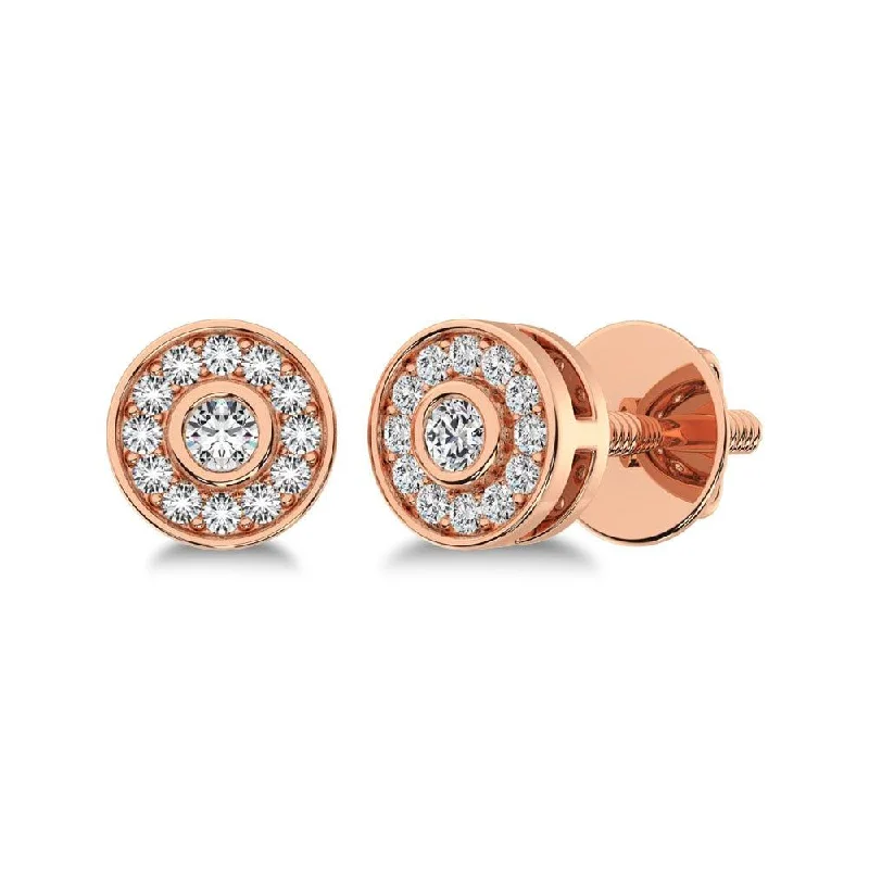 Fancy Long Earrings-10K Rose Gold 1/6 Ct.Tw. Diamond Round Shape Stud Earrings