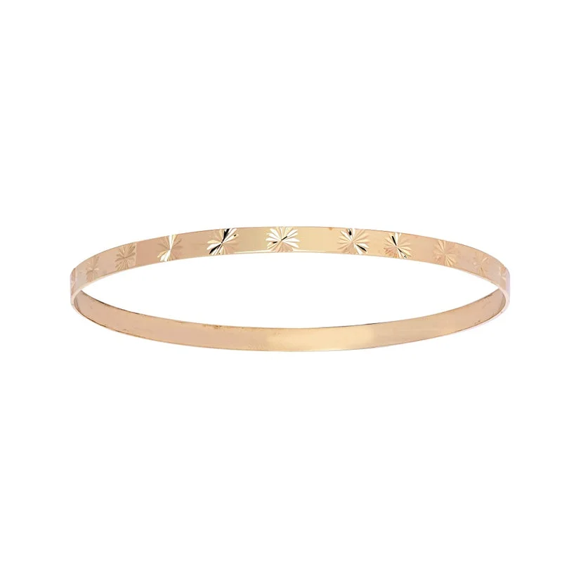 Trendy Cuff Bangles with Modern Design-New 9ct Gold 4mm Diamond Cut Bangle