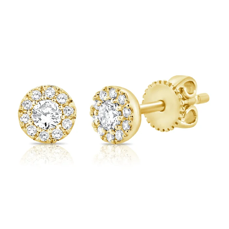 Cute Silver Heart Earrings-14K Gold Illusion Set Diamond Studs