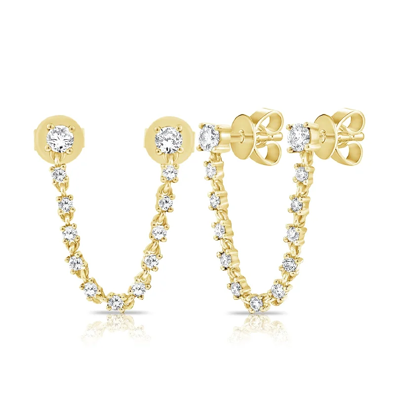 Classic Gold Stud Earrings-0.41ct Trendy Diamond Stud Earrings with Double Dangle Chain